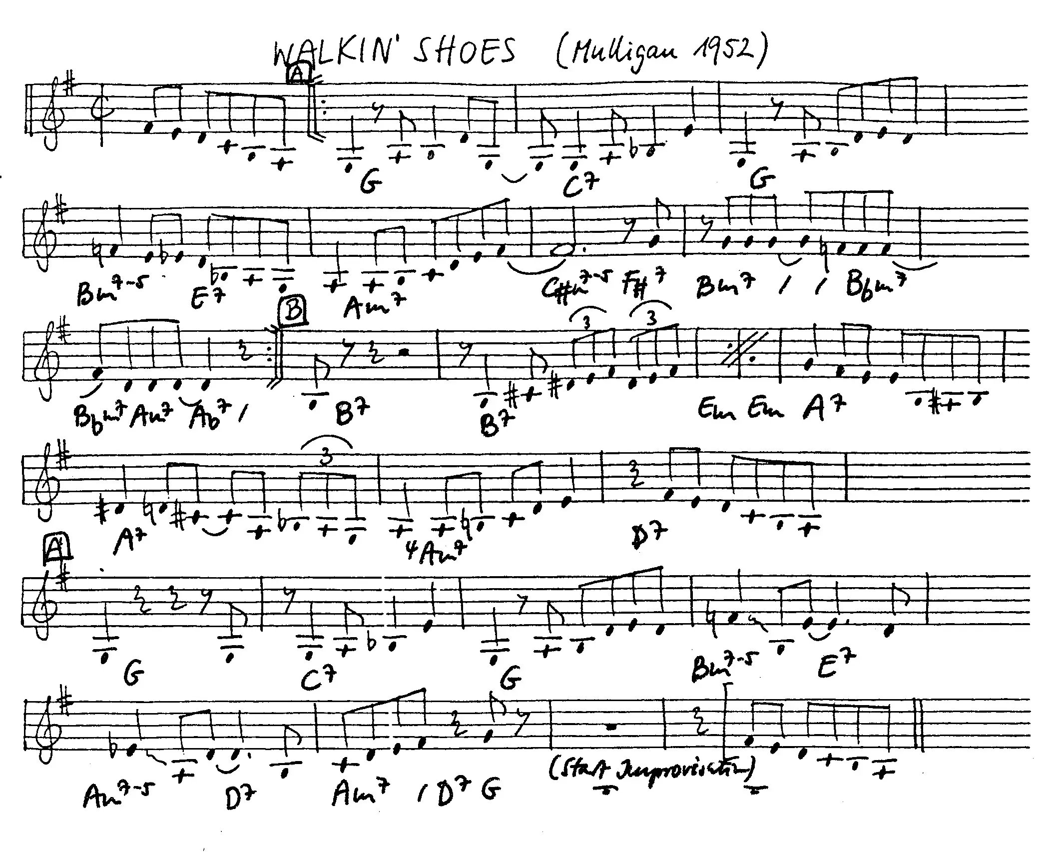 walkin' shoes free jazz leadsheet - Courtesy of the Jungle Jazz Band